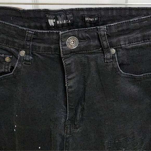 Waimea Jeans Womens 32 Black Stretch Denim Distressed Paint Splatter Skinny Fit - Picture 3 of 14